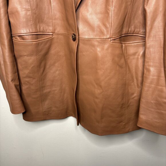 Lewit Leather Blazer Jacket Women's Size 1 Brown Single Button - Picture 6 of 16